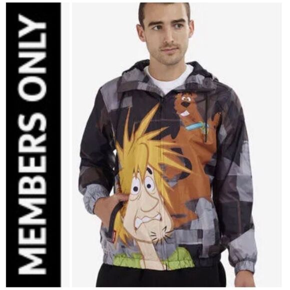 MEMBERS ONLY -M Sz M - NWT Scooby Doo & Shaggy Full-Zip Hooded Windbreaker/Black - Picture 1 of 16